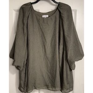 Calvin Klein Tunic Top Women 3X Green Flowy‎ Textured Comfy Light Seersucker